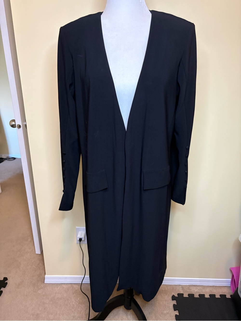 Joseph Ribkoff Black Longline Open-Front Trench Coat